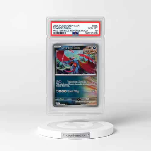 2025 Pokémon Pre EN-Prismatic Evolutions #065 Roaring Moon - Reverse Holo Master Ball (PSA 10 GEM MINT)
