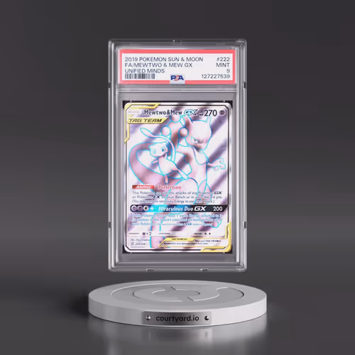 2019 Pokémon Sun & Moon Unified Minds #222 Mewtwo & Mew GX - Holo Full Art (PSA 9 MINT)