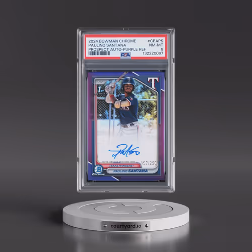 2024 Bowman Chrome Prospect Autographs #CPAPS Paulino Santana - Purple Refractor (PSA 8 NM-MT)
