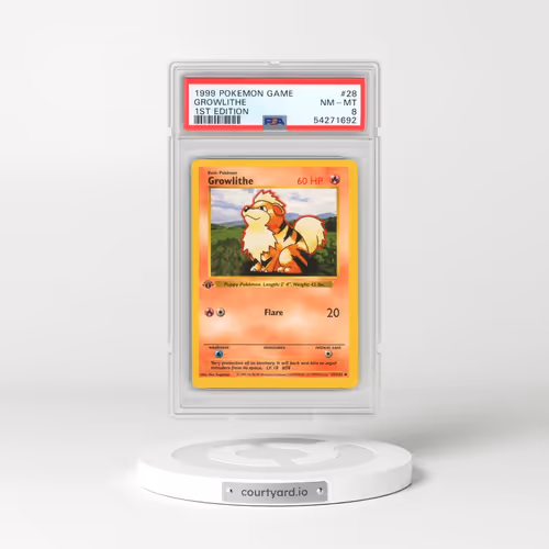 1999 Pokémon Game #28 Growlithe - 1st Edition (PSA 8 NM-MT)