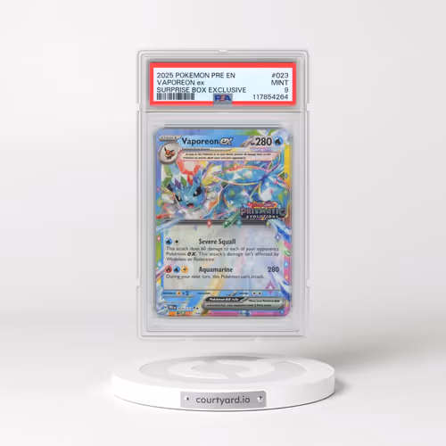 2025 Pokémon Pre EN-Prismatic Evolutions #023 Vaporeon EX - Holo Surprise Box Exclusive (PSA 9 MINT)