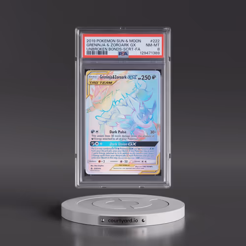 2019 Pokémon Sun & Moon Unbroken Bonds #222 Greninja & Zoroark GX - Holo Full Art Secret (PSA 8 NM-M