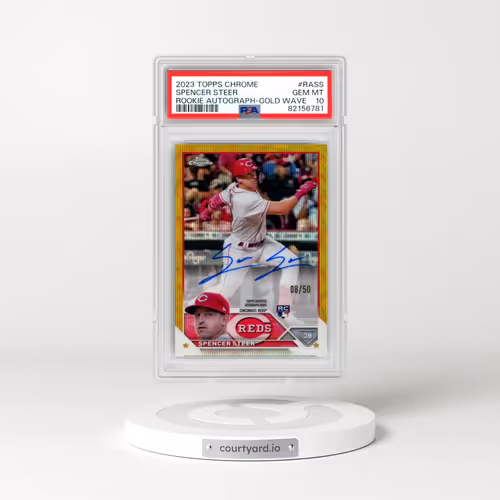 2023 Topps Chrome Rookie Autograph #RASS Spencer Steer - Gold Wave Refractor (PSA 10 GEM MINT)
