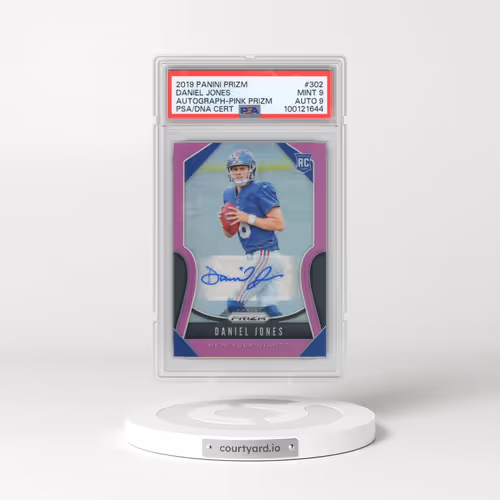 2019 Panini Prizm #302 Daniel Jones - Autograph-Pink Prizm (PSA 9 MINT)