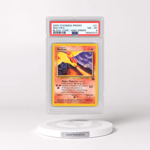 2000 Pokémon Promo Black Star #21 Moltres - Toshinao Aoki Error (PSA 8 NM-MT)