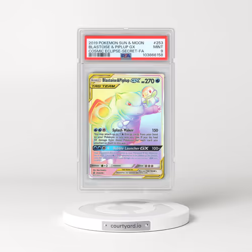2019 Pokémon Sun & Moon Cosmic Eclipse #253 Blastoise & Piplup GX - Holo Full Art Secret (PSA 9 MINT)