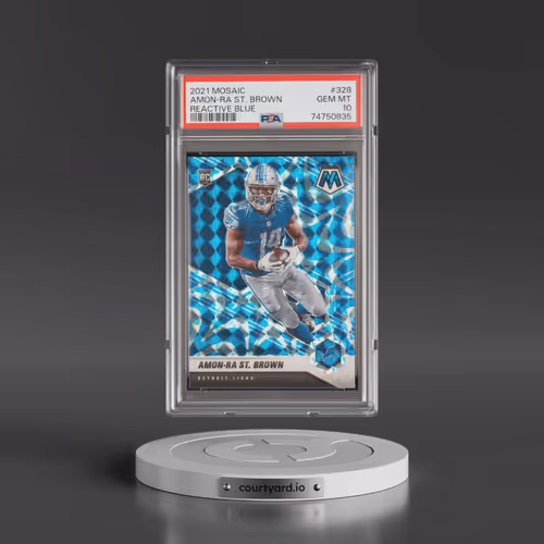 2021 Panini Mosaic #328 Amon-RA St. Brown - Reactive Blue (PSA 10 GEM MINT)