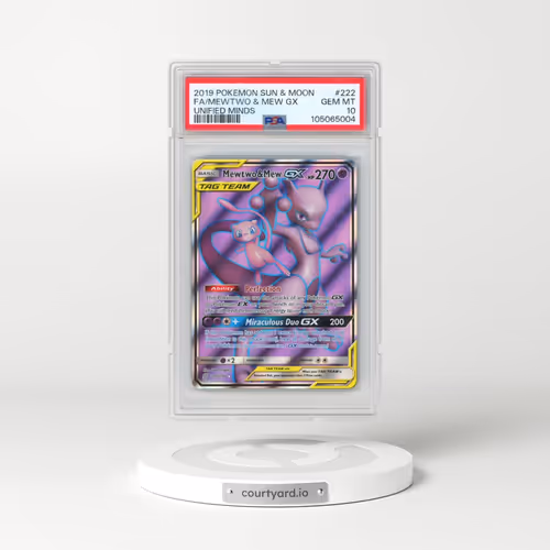 2019 Pokémon Sun & Moon Unified Minds #222 Mewtwo & Mew GX - Holo Full Art (PSA 10 GEM MINT)