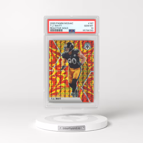 2020 Panini Mosaic #167 T.J. Watt - Reactive Gold (PSA 10 GEM MINT)
