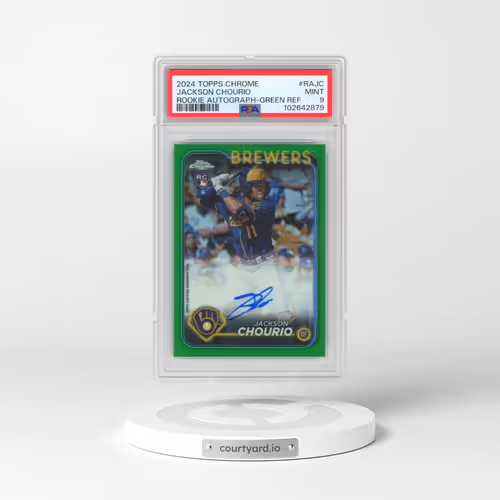 2024 Topps Chrome Rookie Autographs #RAJC Jackson Chourio - Green Refractor (PSA 9 MINT)