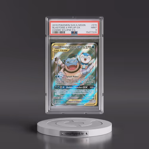 2019 Pokémon Sun & Moon Cosmic Eclipse #215 Blastoise & Piplup GX - Holo Full Art (PSA 9 MINT)