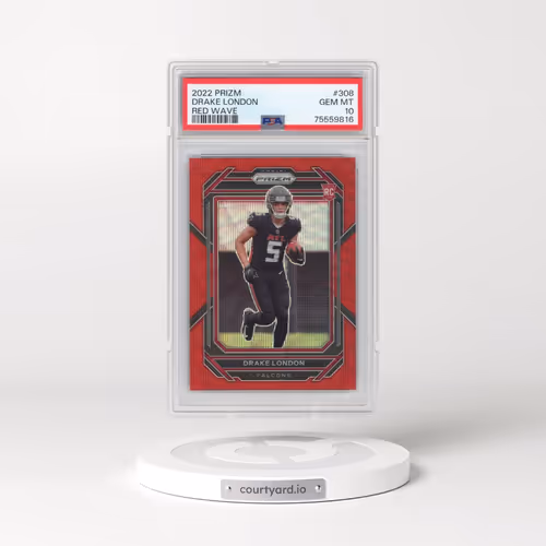 2022 Panini Prizm #308 Drake London - Red Wave (PSA 10 GEM MINT)