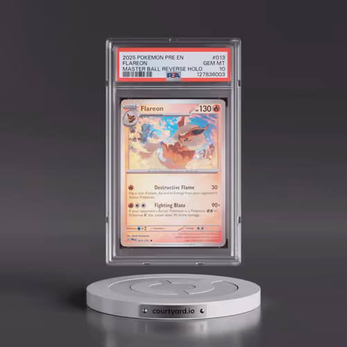 2025 Pokémon Pre EN-Prismatic Evolutions #013 Flareon - Reverse Holo Master Ball (PSA 10 GEM MINT)