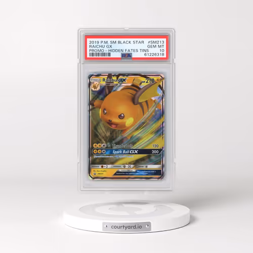 2019 Pokémon SM Black Star Promo #SM213 Raichu GX - Holo Hidden Fates Tins (PSA 10 GEM MINT)