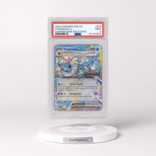2025 Pokémon Pre EN-Prismatic Evolutions #023 Vaporeon EX - Holo Surprise Box Exclusive (PSA 9 MINT)