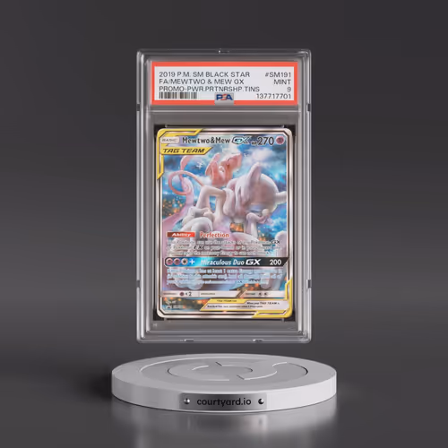 2019 Pokémon SM Black Star Promo #SM191 Mewtwo & Mew GX - Holo Full Art Power Partnership Tins (PSA