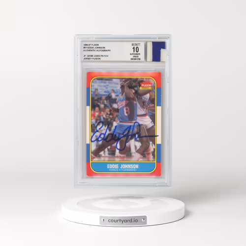 1986-87 Fleer #51 Eddie Johnson - Jersey Fusion - Game used patch (BGS AUTOGRAPH 10)