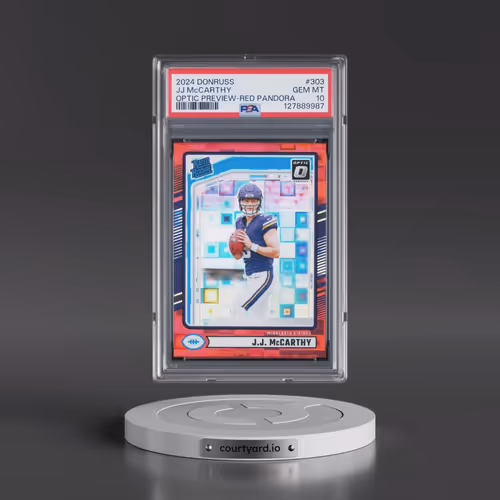 2024 Panini Donruss #303 JJ McCarthy - Optic Preview-Red Pandora (PSA 10 GEM MINT)