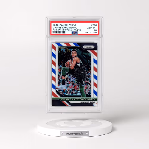 2018 Panini Prizm #296 Giannis Antetokounmpo - Red/White/Blue Prizm (PSA 10 GEM MINT)