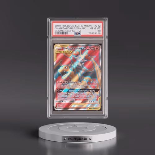 2019 Pokémon Sun & Moon Cosmic Eclipse #212 Charizard & Braixen GX - Holo Full Art (PSA 10 GEM MINT)