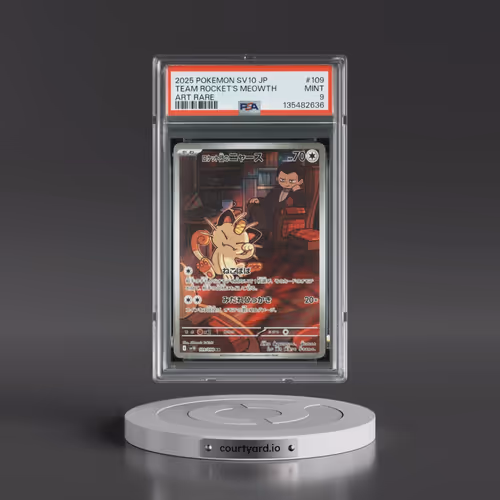 2025 Pokémon SV10-Glory of Team Rocket #109 Team Rocket's Meowth - Art Rare (PSA 9 MINT)