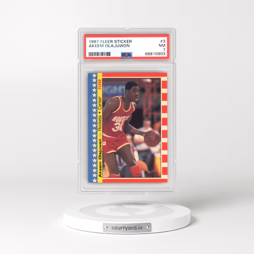 1987 Fleer Sticker #3 Akeem Olajuwon (PSA 7 NM)