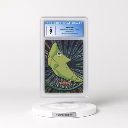 1999 Series 1 (Oval Nintendo Seal) #11 Metapod - Second Print (Black Topps Logo) Silver Foil (Rays) (CGC 9 MINT)