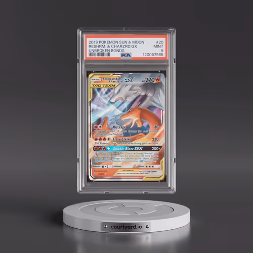 2019 Pokémon Sun & Moon Unbroken Bonds #20 Reshiram & Charizard GX - Holo (PSA 9 MINT)