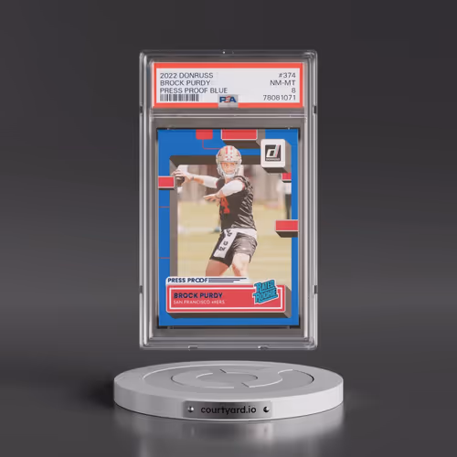 2022 Panini Donruss #374 Brock Purdy - Press Proof Blue (PSA 8 NM-MT)