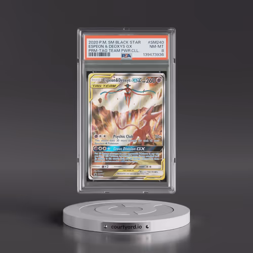 2020 Pokémon SM Black Star Promo #SM240 Espeon & Deoxys GX - Holo Tag Team Powers Collection (PSA 8