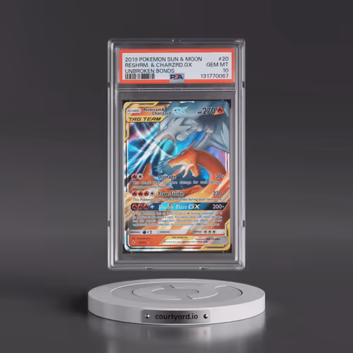 2019 Pokémon Sun & Moon Unbroken Bonds #20 Reshiram & Charizard GX - Holo (PSA 10 GEM MINT)