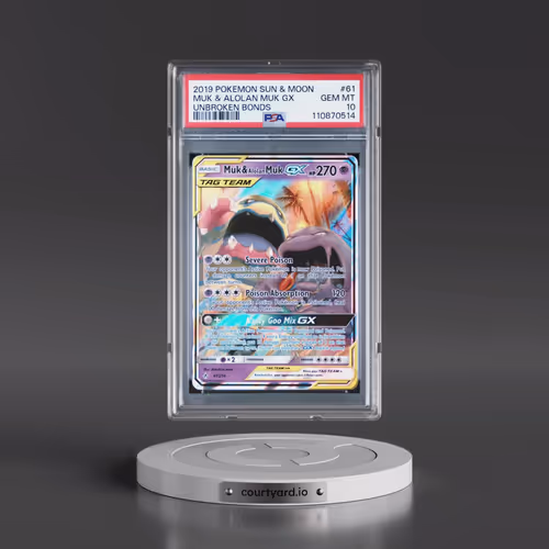 2019 Pokémon Sun & Moon Unbroken Bonds #61 Muk & Alolan Muk GX - Holo (PSA 10 GEM MINT)