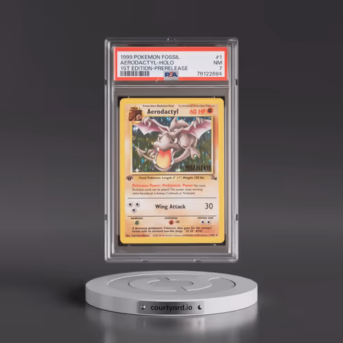 1999 Pokémon Fossil #1 Aerodactyl - 1st Edition Holo Prerelease (PSA 7 NM)
