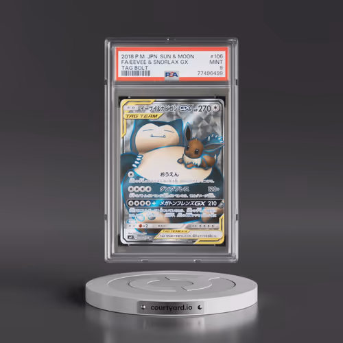 2018 Pokémon Sun & Moon Tag Bolt #106 Eevee & Snorlax GX - Holo Full Art (PSA 9 MINT)