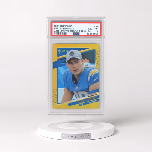 2021 Panini Donruss #70 Justin Herbert - Variation-Press Proof Premium (PSA 8 NM-MT)