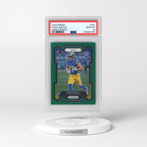 2023 Panini Prizm #357 Puka Nacua - Green Prizm (PSA 10 GEM MINT)