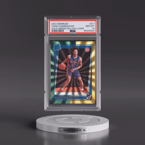 2021 Panini Donruss #211 Cade Cunningham - Holo Green/Yellow Laser (PSA 10 GEM MINT)