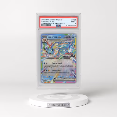 2025 Pokémon Pre EN-Prismatic Evolutions #023 Vaporeon EX - Holo Surprise Box Exclusive (PSA 9 MINT)