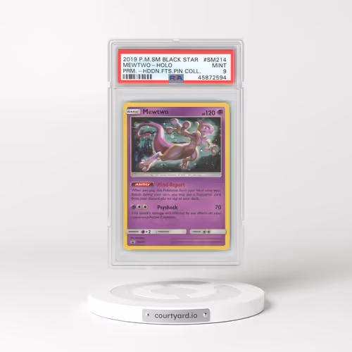 2019 Pokémon SM Black Star Promo #SM214 Mewtwo - Holo Hidden Fates Pin Collection (PSA 9 MINT)