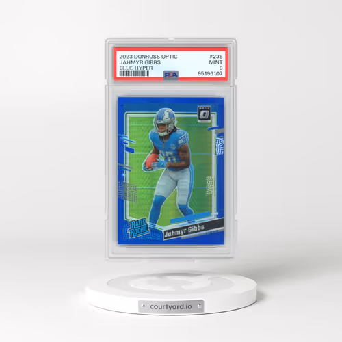 2023 Panini Donruss Optic #236 Jahmyr Gibbs - Blue Hyper (PSA 9 MINT)