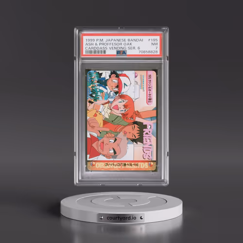 1999 Pokémon Bandai Carddass Vending Series 6 #195 Ash & Proffesor Oak (PSA 7 NM)