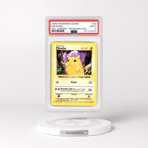1999 Base Set #58 Pikachu - Shadowless Shadowless (Yellow Cheeks) (PSA 9 MINT)