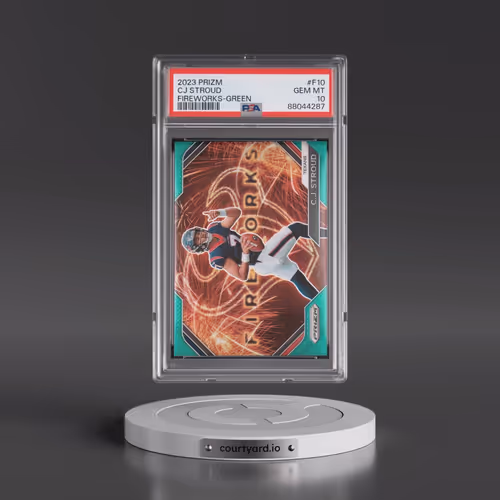 2023 Panini Prizm Fireworks #F10 CJ Stroud - Green Prizm (PSA 10 GEM MINT)