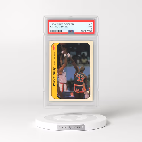1986 Fleer Sticker #6 Patrick Ewing (PSA 7 NM)