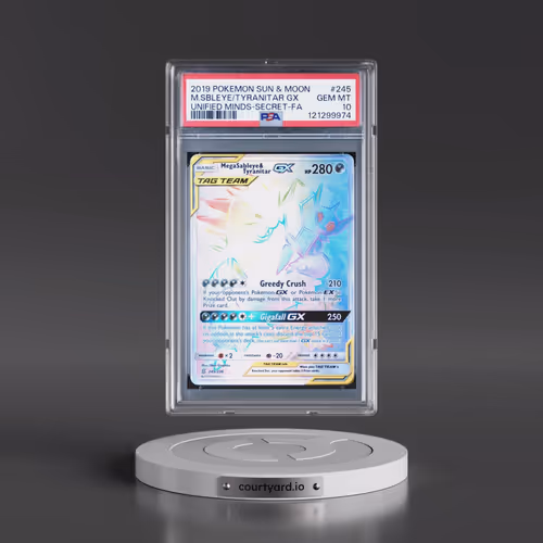 2019 Pokémon Sun & Moon Unified Minds #245 Mega Sableye & Tyranitar GX - Holo Full Art Secret (PSA 1
