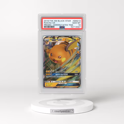 2019 Pokémon SM Black Star Promo #SM213 Raichu GX - Holo Hidden Fates Tins (PSA 10 GEM MINT)