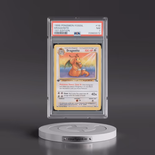 1999 Pokémon Fossil #19 Dragonite - 1st Edition (PSA 7 NM)