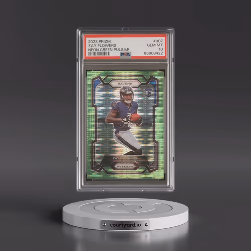 2023 Panini Prizm #307 Zay Flowers - Neon Green Pulsar (PSA 10 GEM MINT)