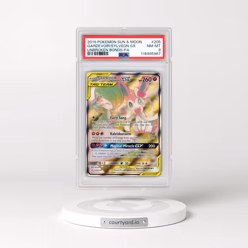 2019 Pokémon Sun & Moon Unbroken Bonds #205 Gardevoir & Sylveon GX - Holo Full Art (PSA 8 NM-MT)