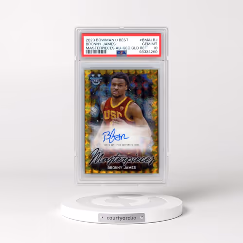 2023 Bowman University Best Bowman Masterpieces Autographs #BMALBJ Bronny James - Geometric Gold Ref